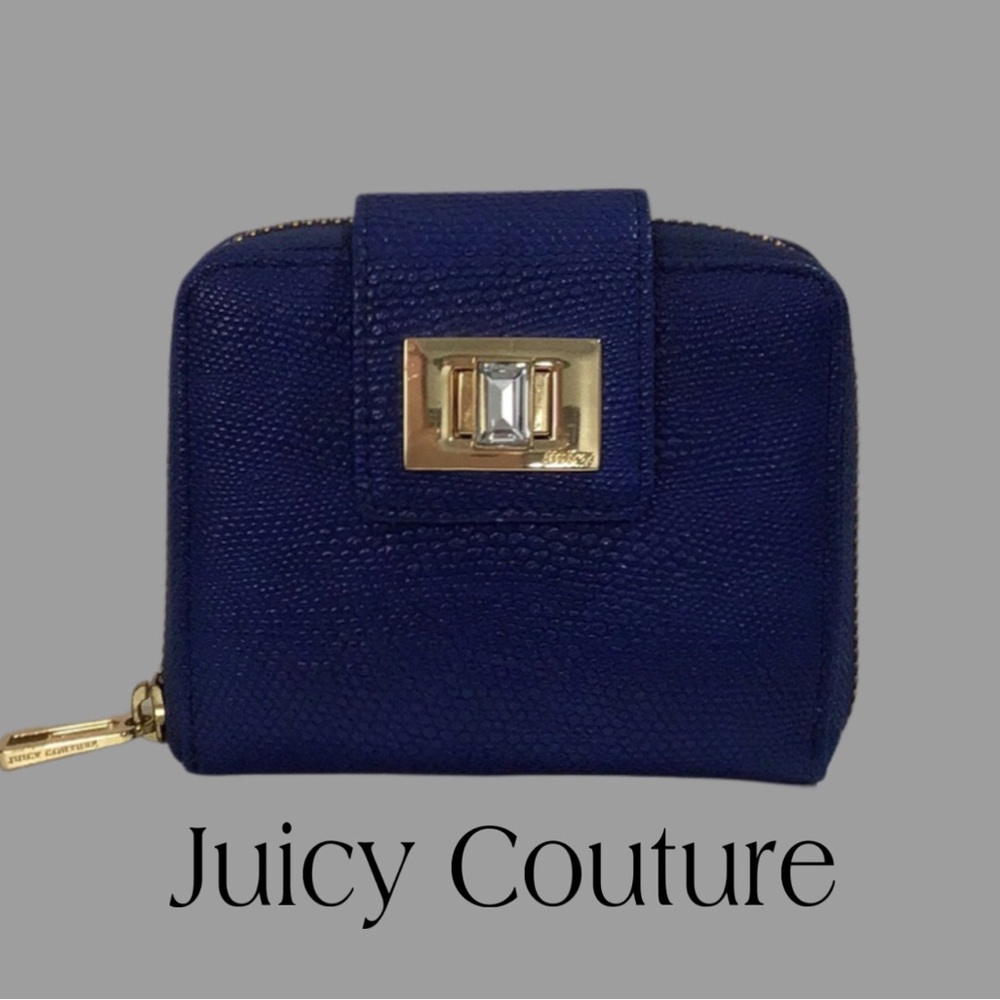 JUICY COUTURE Bright Blue Snakeskin Embossed Zip Around Small Wallet
